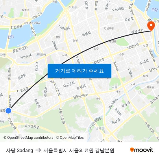 사당 Sadang to 서울특별시 서울의료원 강남분원 map