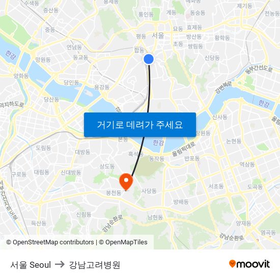 서울 Seoul to 강남고려병원 map