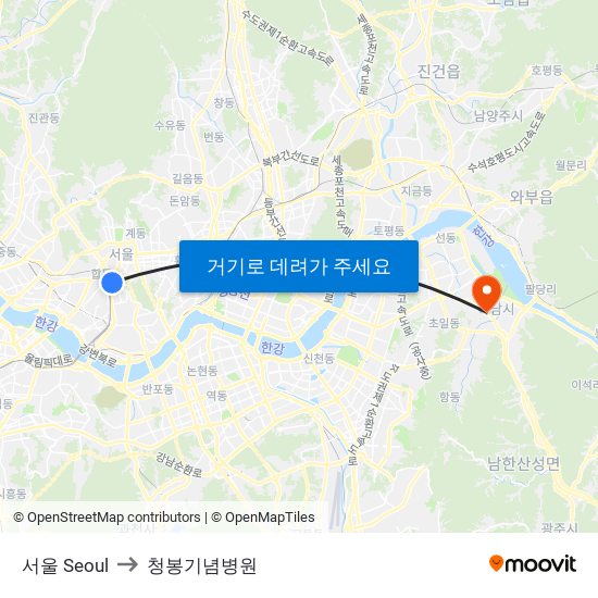 서울 Seoul to 청봉기념병원 map