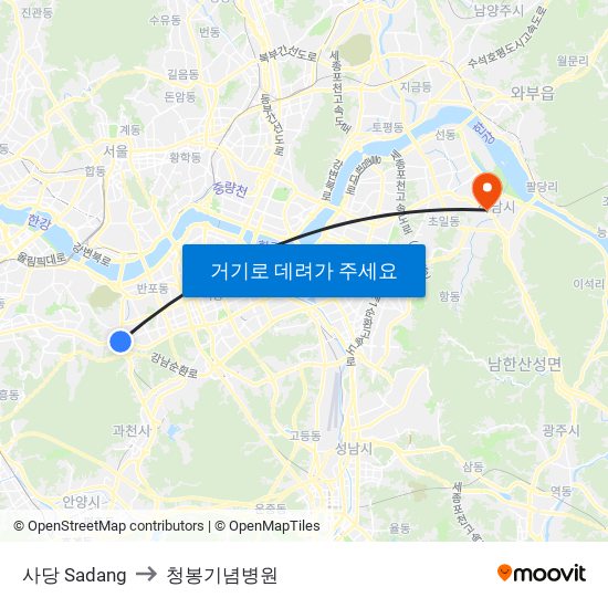 사당 Sadang to 청봉기념병원 map
