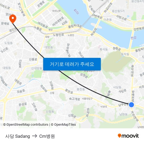 사당 Sadang to Cm병원 map