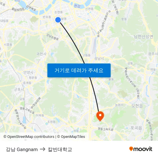 강남 Gangnam to 칼빈대학교 map