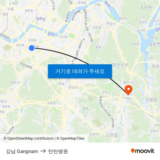 강남 Gangnam to 탄탄병원 map