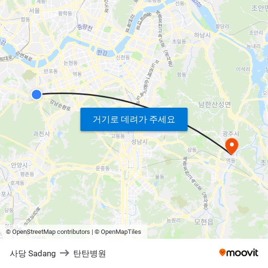 사당 Sadang to 탄탄병원 map