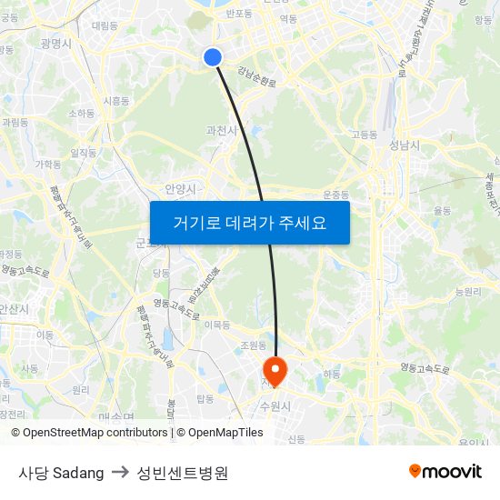 사당 Sadang to 성빈센트병원 map