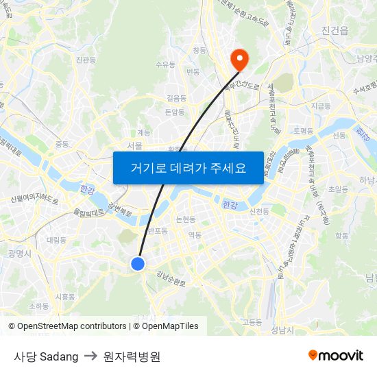 사당 Sadang to 원자력병원 map