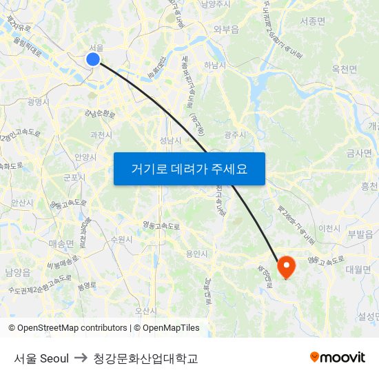 서울 Seoul to 청강문화산업대학교 map