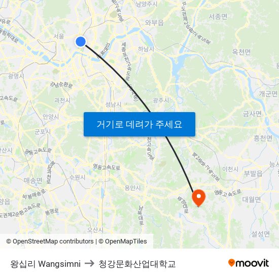 왕십리 Wangsimni to 청강문화산업대학교 map