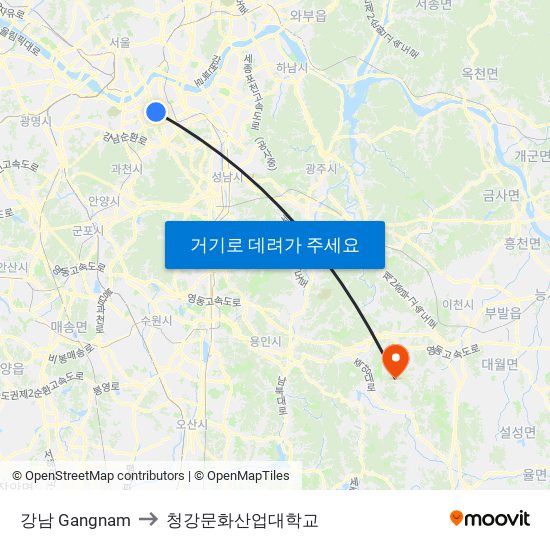 강남 Gangnam to 청강문화산업대학교 map