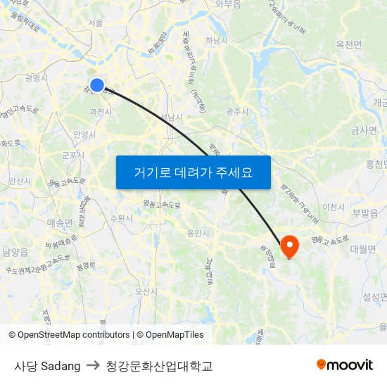 사당 Sadang to 청강문화산업대학교 map