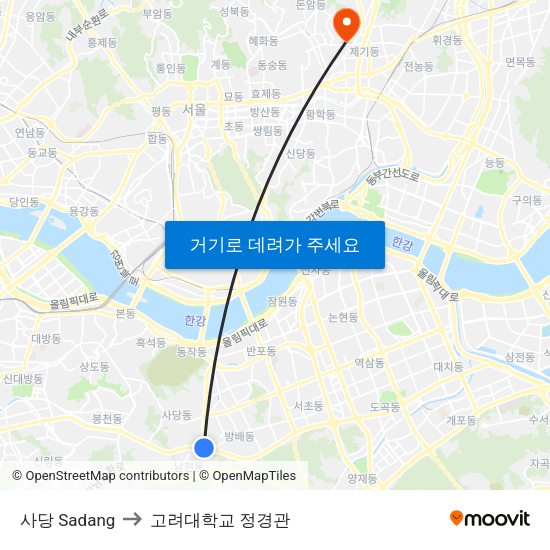 사당 Sadang to 고려대학교 정경관 map
