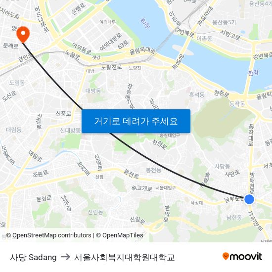사당 Sadang to 서울사회복지대학원대학교 map