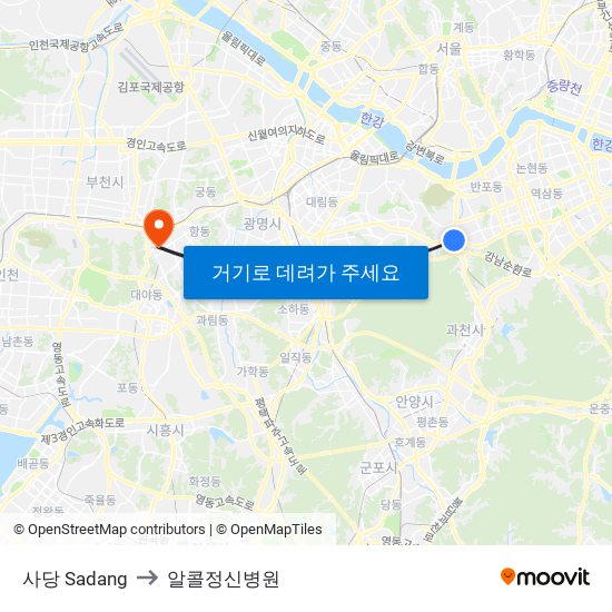 사당 Sadang to 알콜정신병원 map