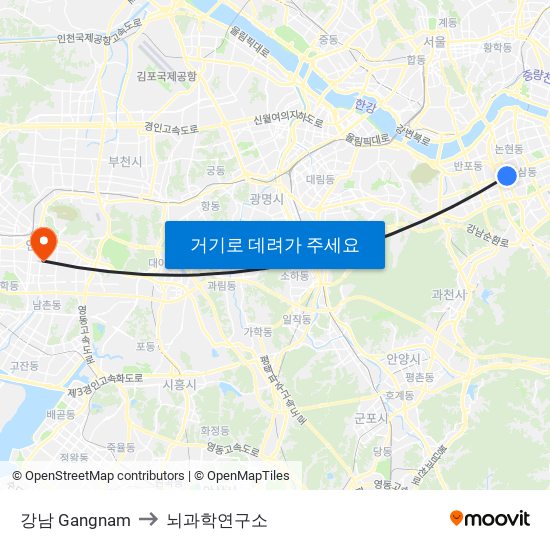 강남 Gangnam to 뇌과학연구소 map