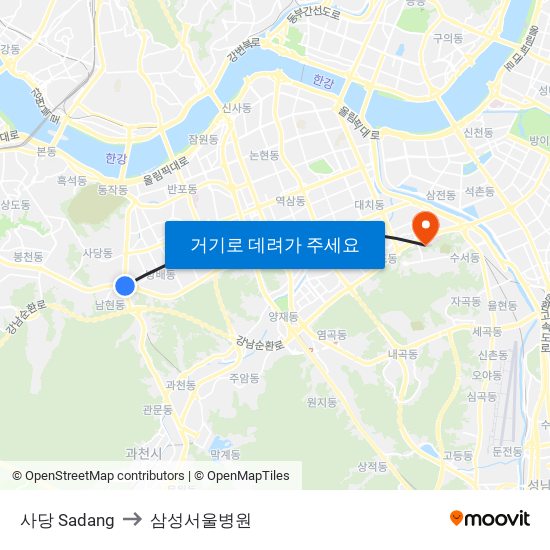 사당 Sadang to 삼성서울병원 map