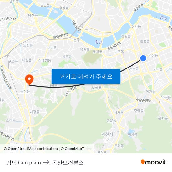 강남 Gangnam to 독산보건분소 map