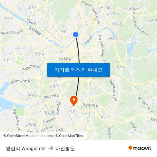 왕십리 Wangsimni to 다인병원 map