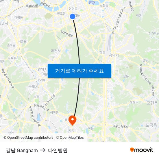 강남 Gangnam to 다인병원 map