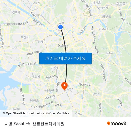 서울 Seoul to 참플란트치과의원 map