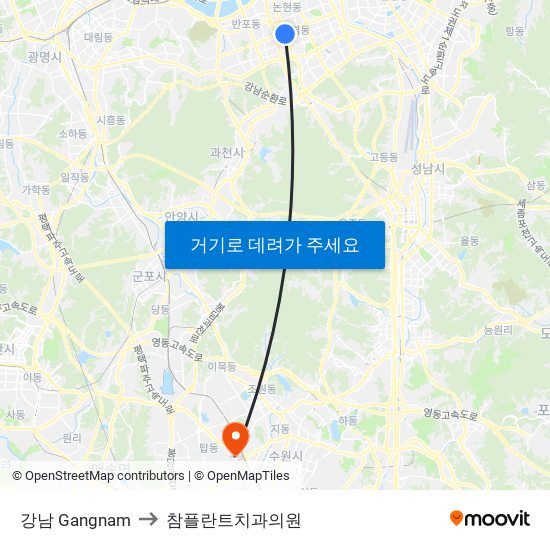 강남 Gangnam to 참플란트치과의원 map