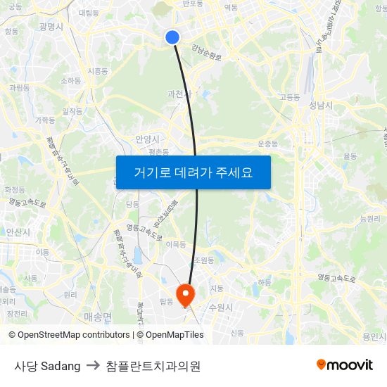 사당 Sadang to 참플란트치과의원 map