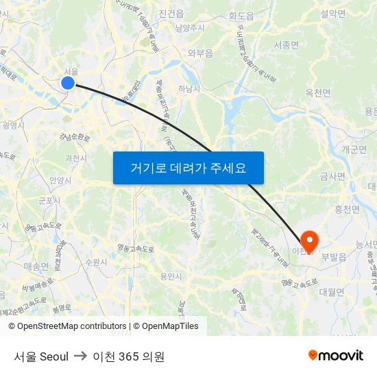 서울 Seoul to 이천 365 의원 map