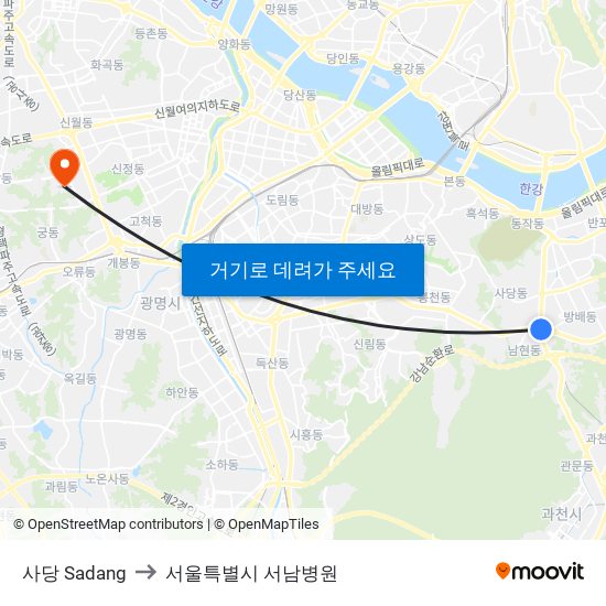 사당 Sadang to 서울특별시 서남병원 map