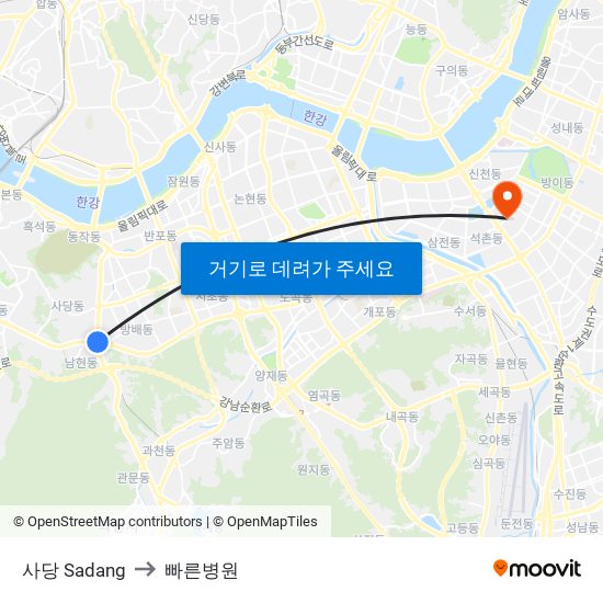 사당 Sadang to 빠른병원 map