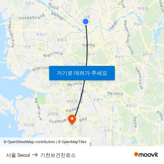 서울 Seoul to 기천보건진료소 map