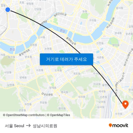 서울 Seoul to 성남시의료원 map