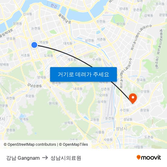 강남 Gangnam to 성남시의료원 map