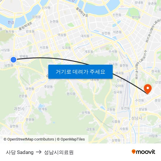 사당 Sadang to 성남시의료원 map