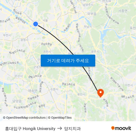 홍대입구 Hongik University to 양지치과 map