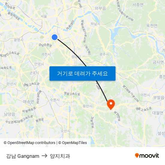 강남 Gangnam to 양지치과 map