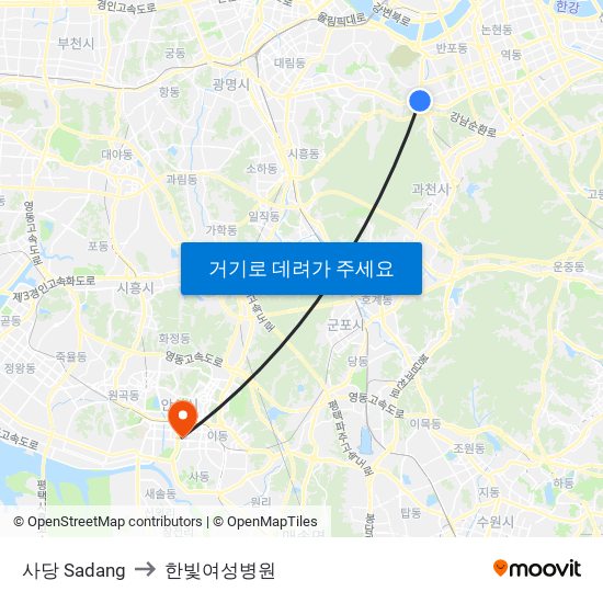 사당 Sadang to 한빛여성병원 map