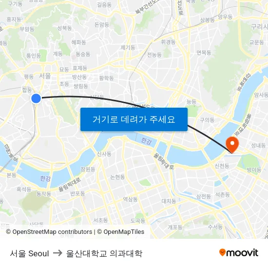 서울 Seoul to 울산대학교 의과대학 map