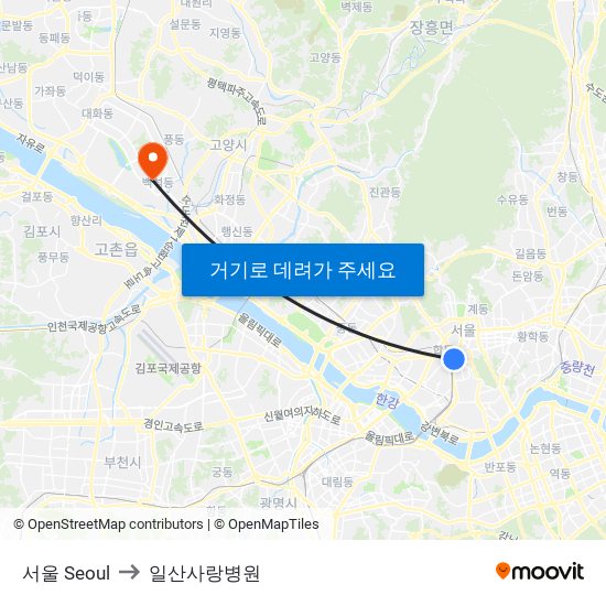 서울 Seoul to 일산사랑병원 map