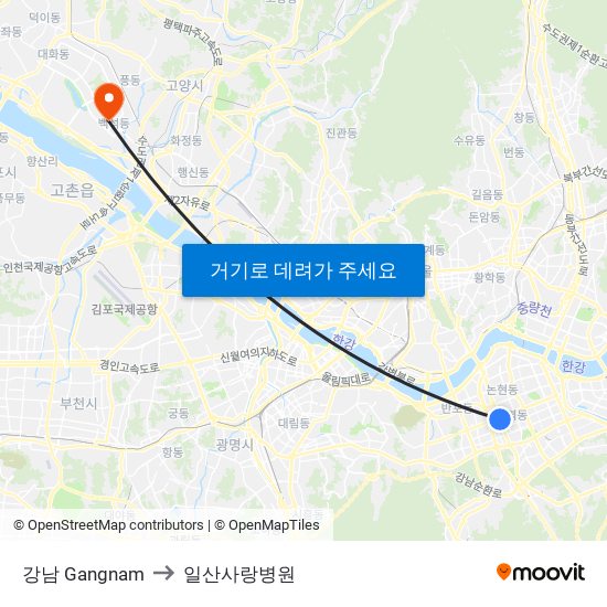 강남 Gangnam to 일산사랑병원 map