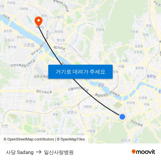 사당 Sadang to 일산사랑병원 map