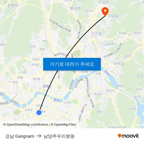 강남 Gangnam to 남양주우리병원 map