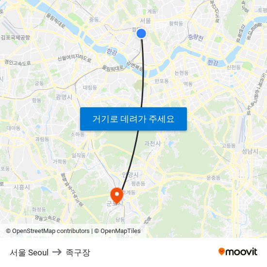 서울 Seoul to 족구장 map