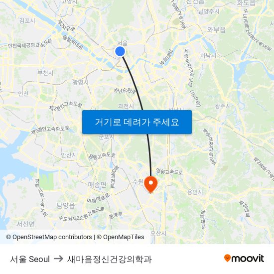 서울 Seoul to 새마음정신건강의학과 map