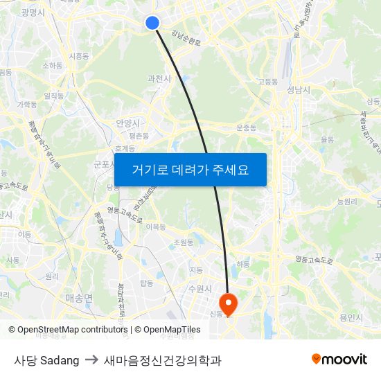 사당 Sadang to 새마음정신건강의학과 map