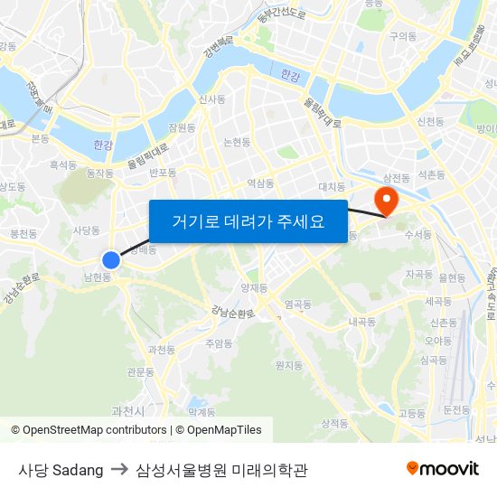 사당 Sadang to 삼성서울병원 미래의학관 map