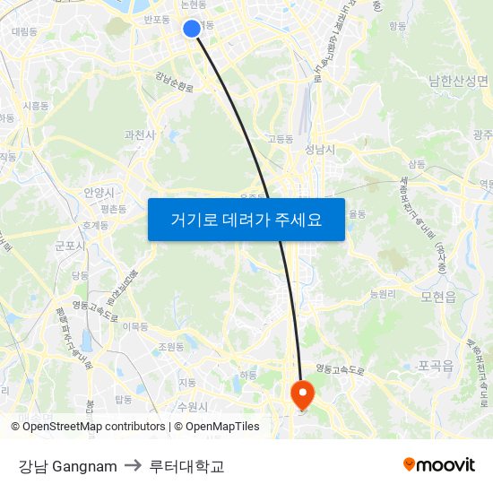 강남 Gangnam to 루터대학교 map