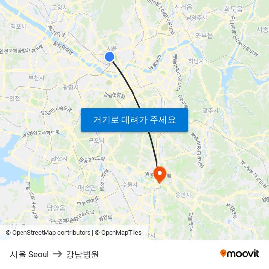 서울 Seoul to 강남병원 map