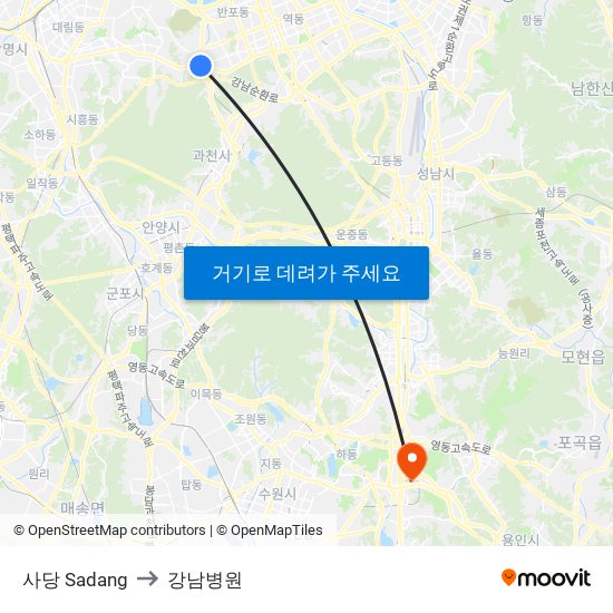 사당 Sadang to 강남병원 map