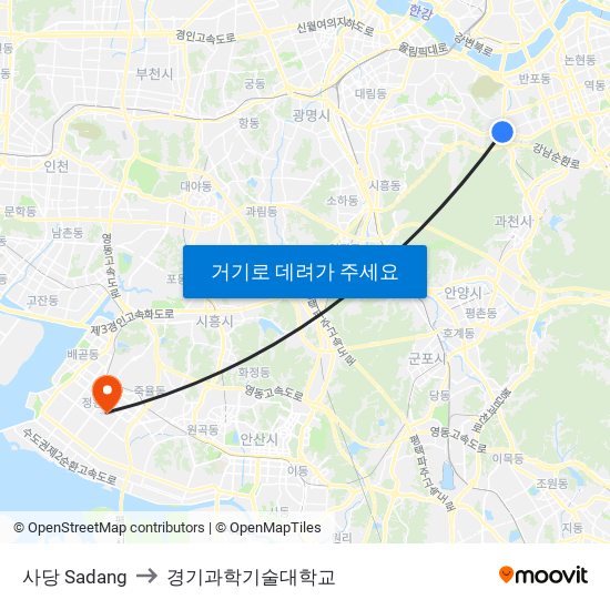 사당 Sadang to 경기과학기술대학교 map