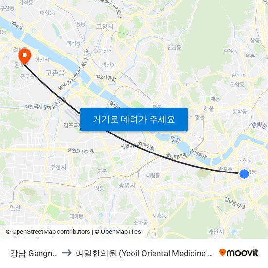 강남 Gangnam to 여일한의원 (Yeoil Oriental Medicine Clinic) map