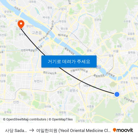 사당 Sadang to 여일한의원 (Yeoil Oriental Medicine Clinic) map